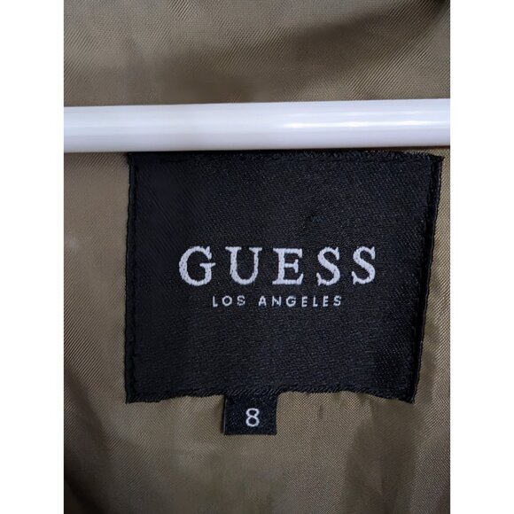 Guess Mid-Length Puffer Jacket Down Hooded Boys Sz 8 Patches Spellout - Picture 11 of 16